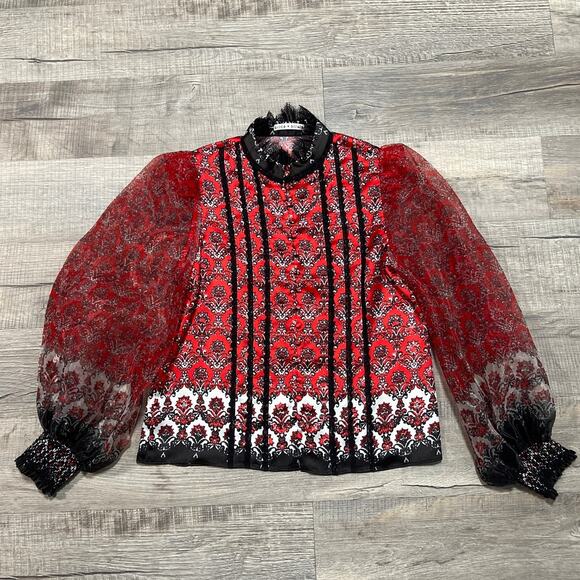 Alice + Olivia Tops - Alice + Olivia Red and Black Button Down Shirt